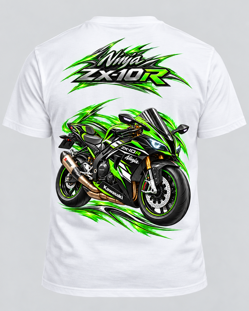 T-shirt Ninja ZX-10R Kawasaki blanc vu de dos, grand visuel moto — SKL Motion