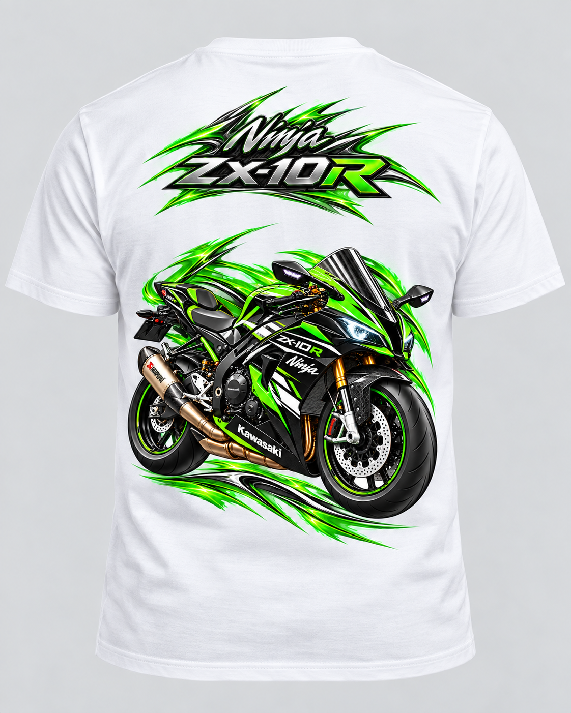 T-shirt Ninja ZX-10R Kawasaki blanc vu de dos, grand visuel moto — SKL Motion