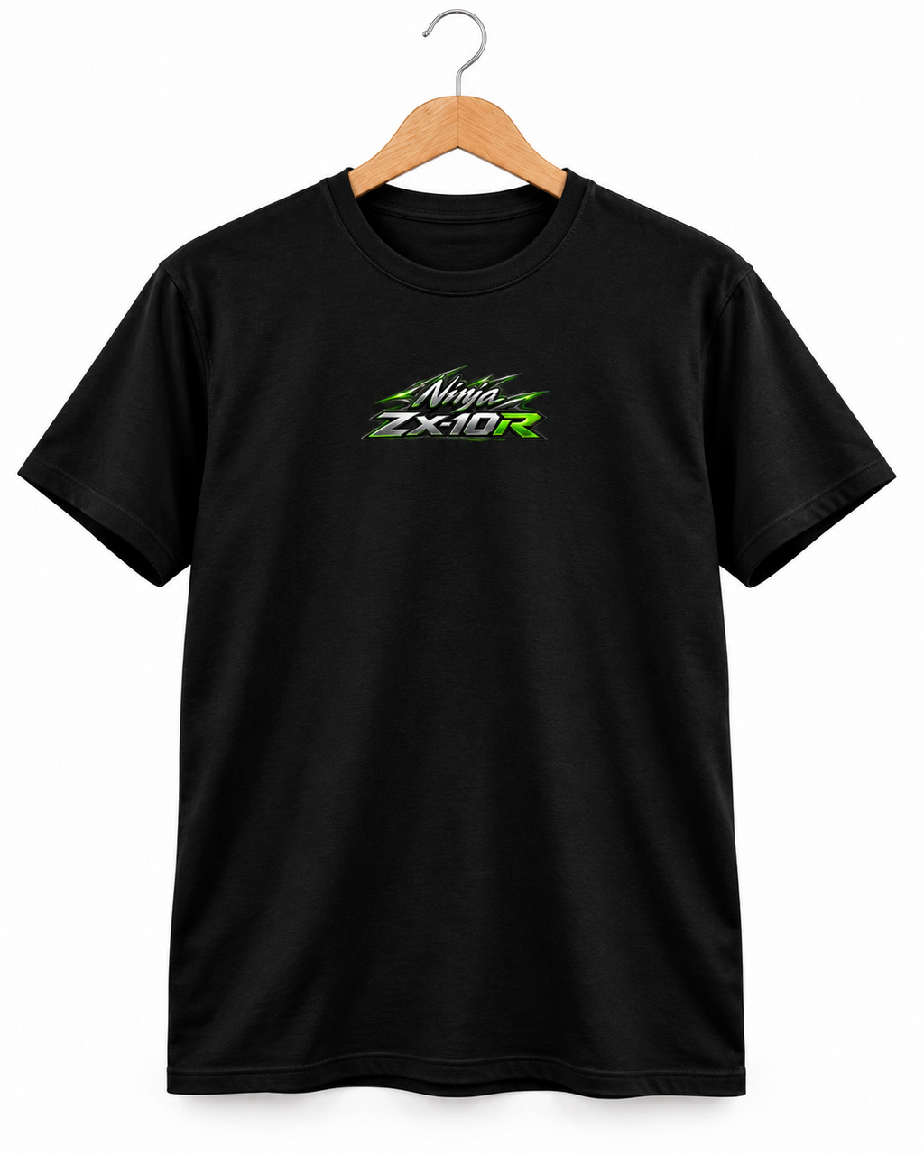 T-shirt Ninja ZX-10R Kawasaki noir sur cintre, petit logo sur la poitrine — SKL Motion