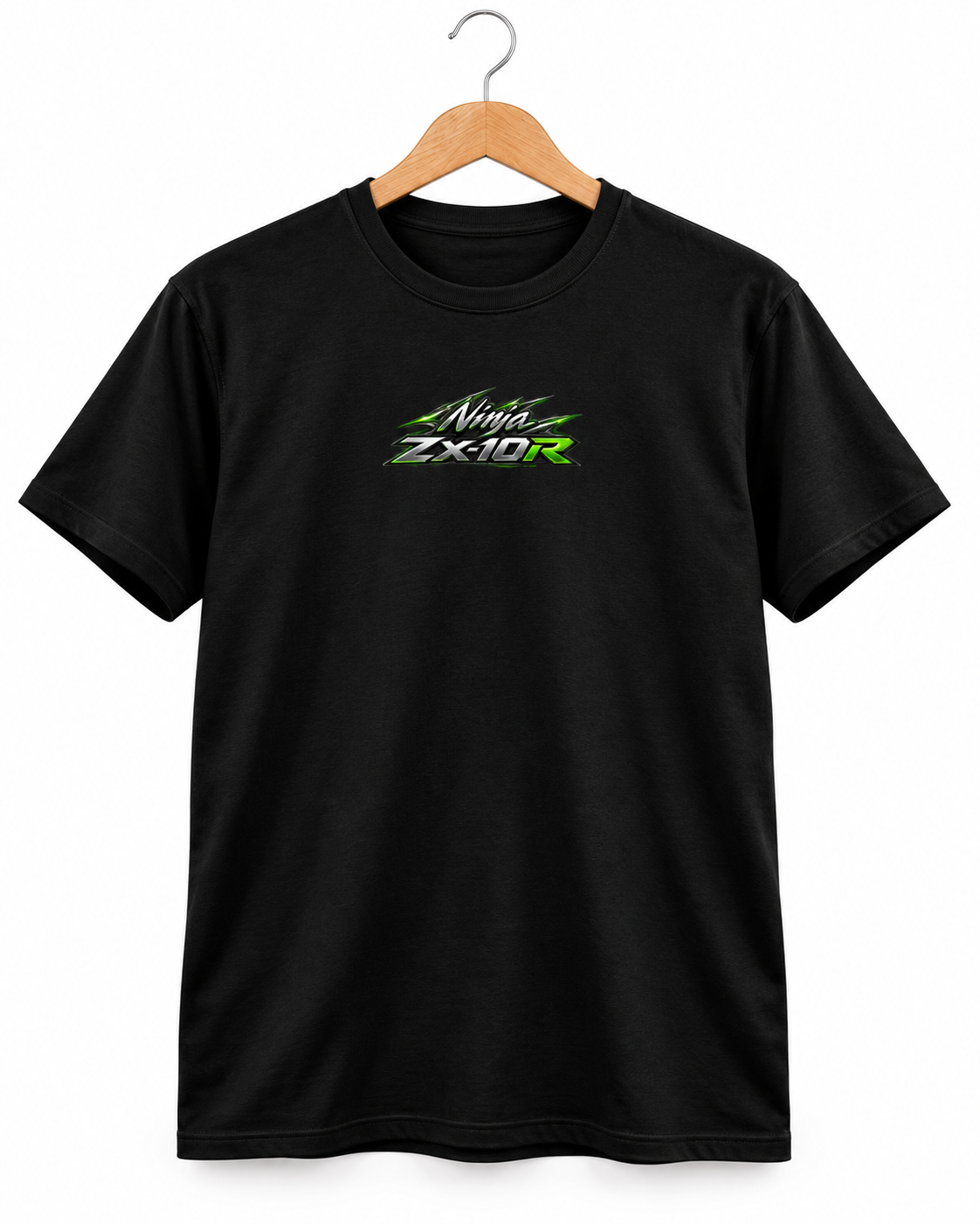 T-shirt Ninja ZX-10R Kawasaki noir sur cintre, petit logo sur la poitrine — SKL Motion