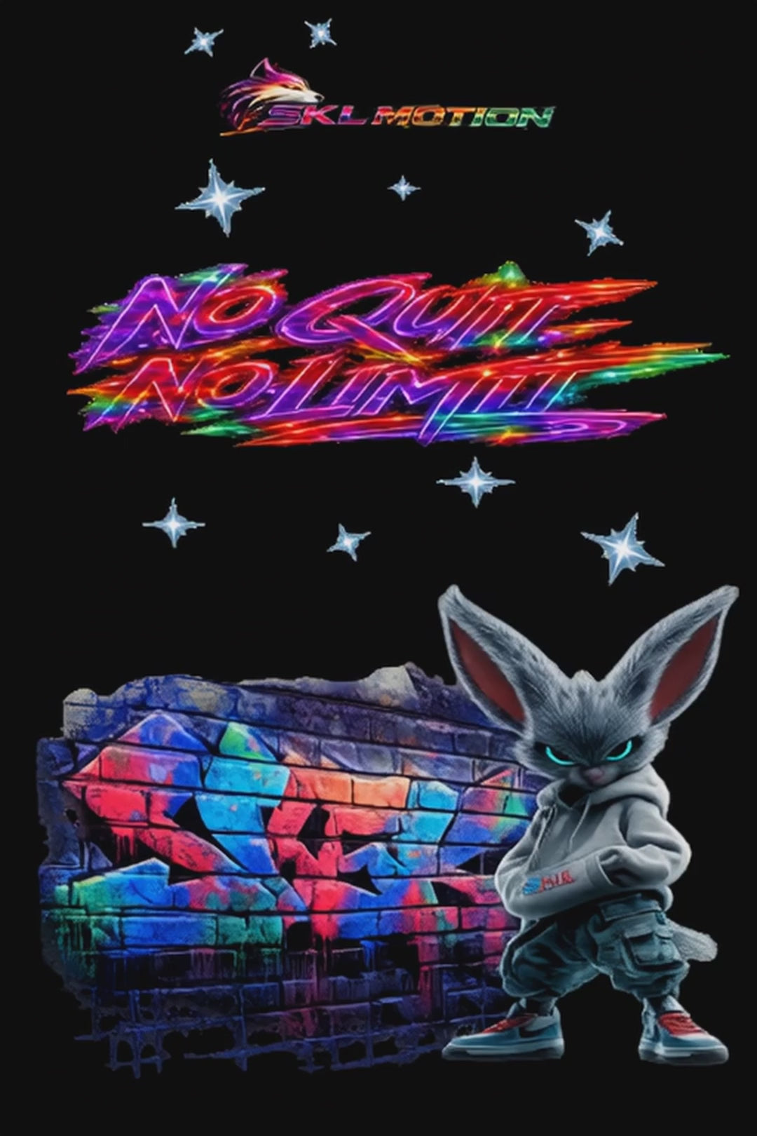 T-shirt Streetwear Neon Fury No Quit No Limit – SKL Motion – Unisexe Noir & Blanc