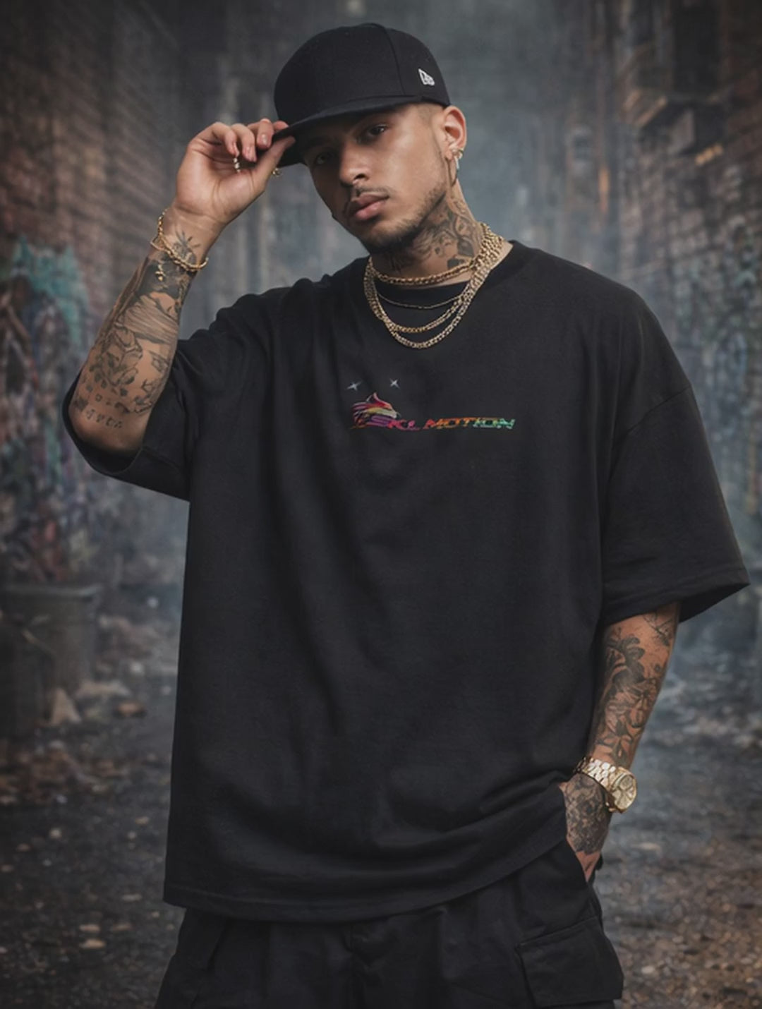T-shirt Streetwear Neon Fury No Quit No Limit – SKL Motion – Unisexe Noir & Blanc