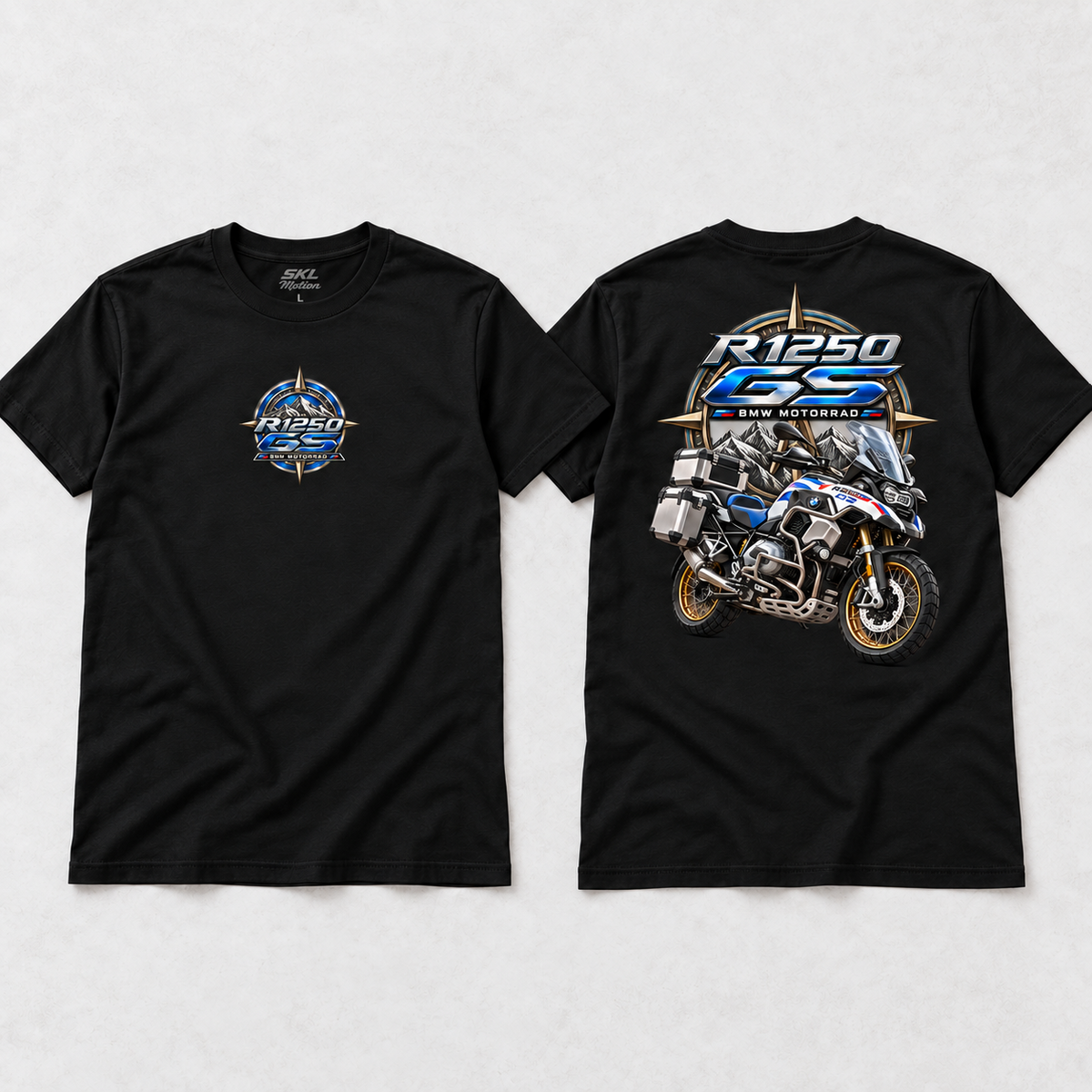 T-shirt R1250 GS noir, vues de face et de dos