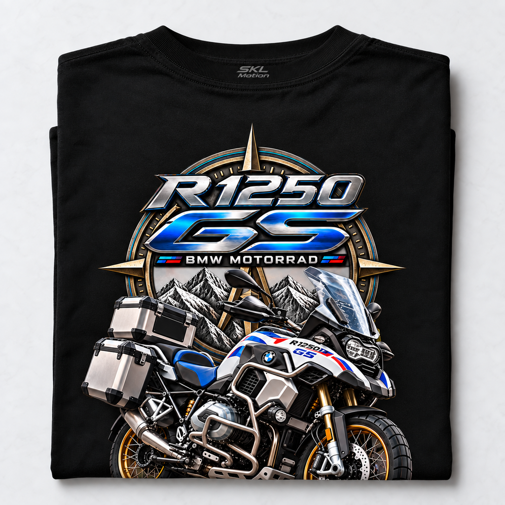 T-shirt R1250 GS noir plié, détail du visuel dos