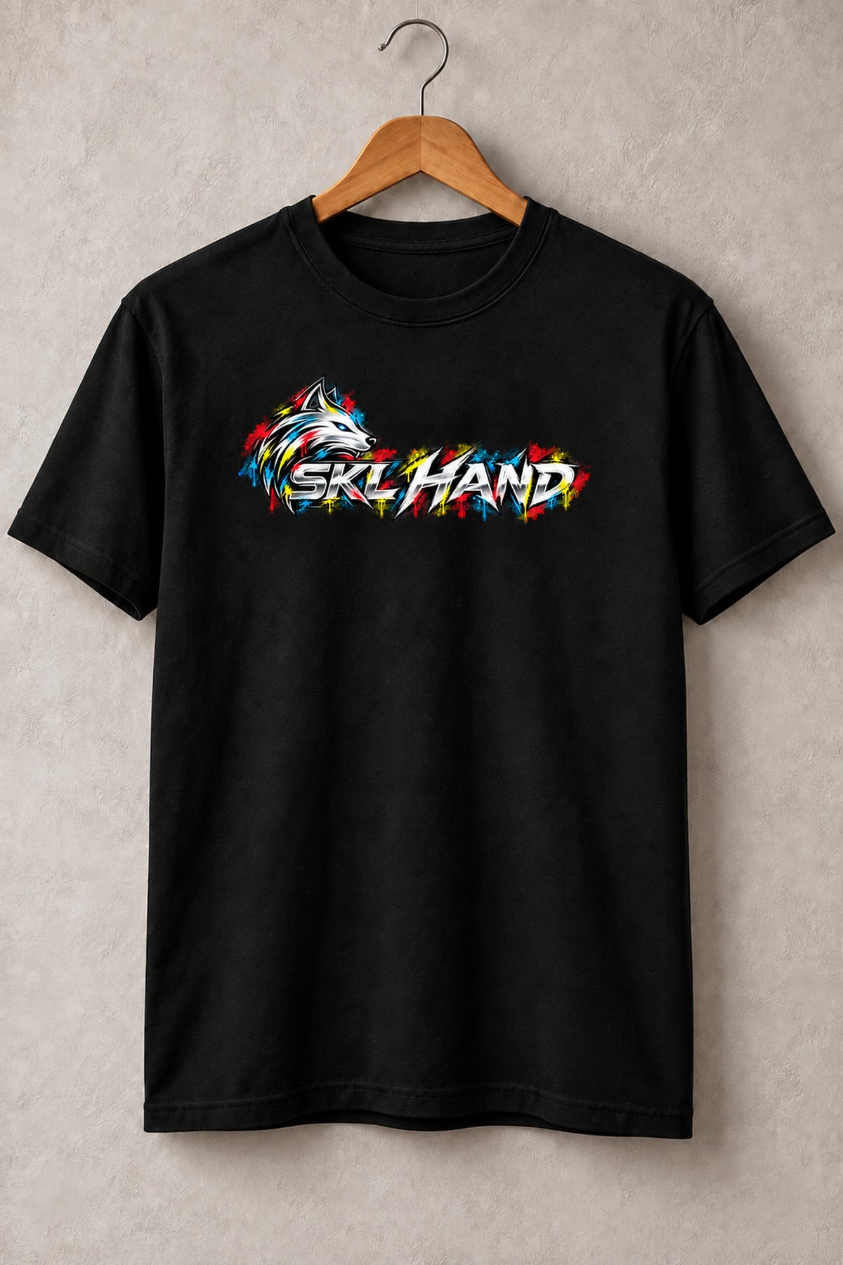 T-shirt handball noir SKL Hand, imprimé Peinture, 01 cintre face