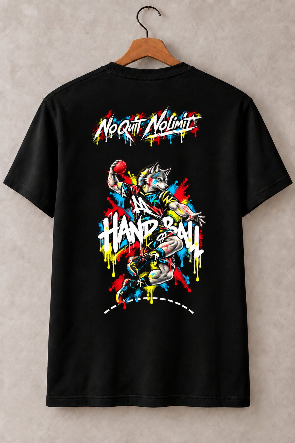 T-shirt handball noir SKL Hand, imprimé Peinture dos