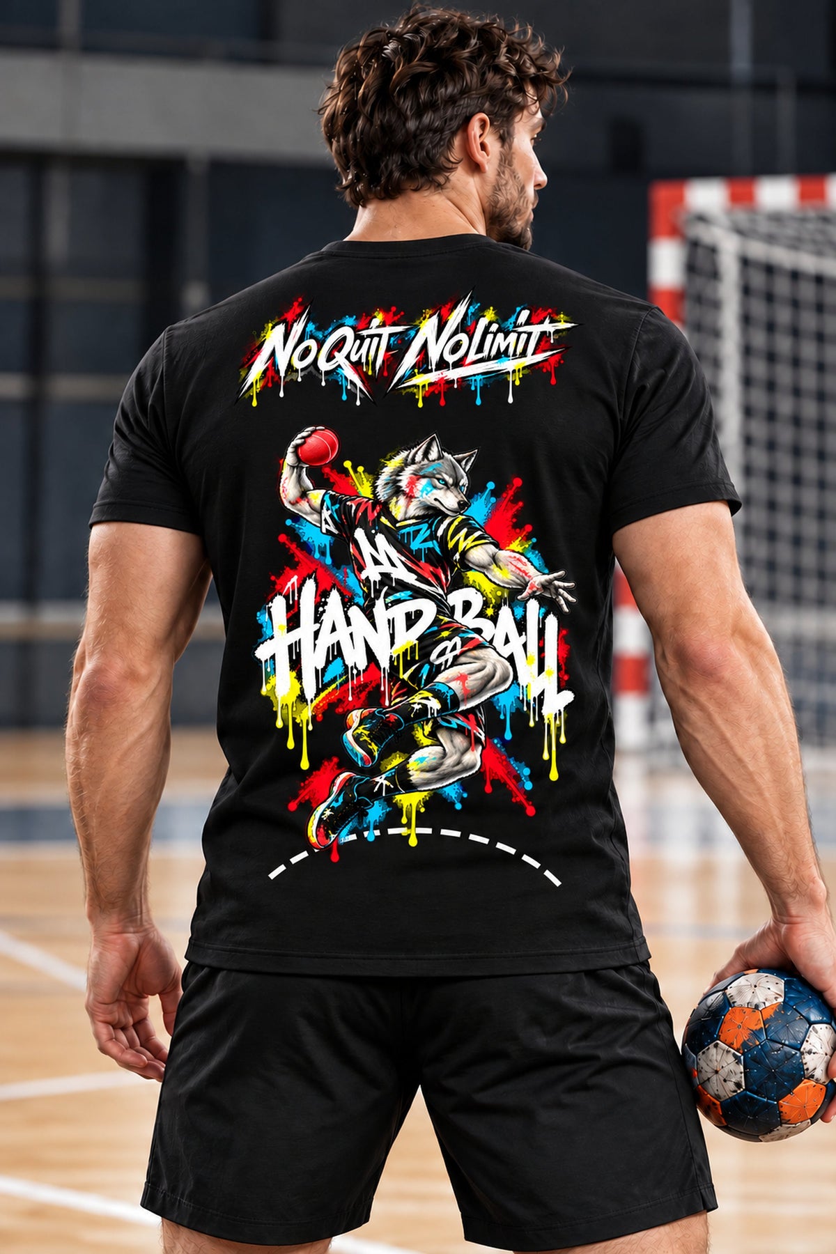 T-shirt handball noir SKL Hand, imprimé Peinture, 04 porte dos