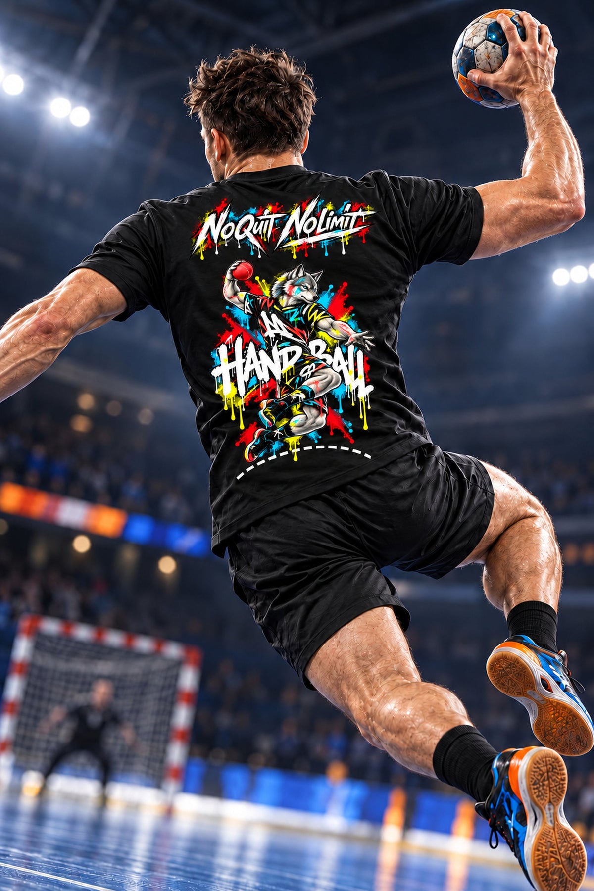 T-shirt handball noir SKL Hand, imprimé Peinture, 06 match dos