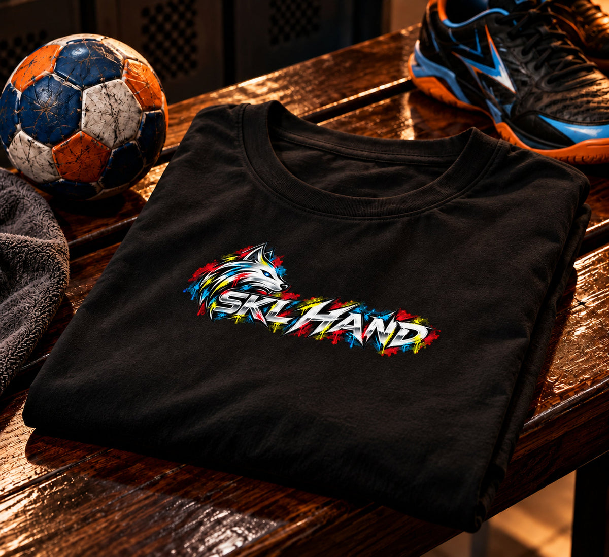 T-shirt handball noir SKL Hand, imprimé Peinture, 07 plie face