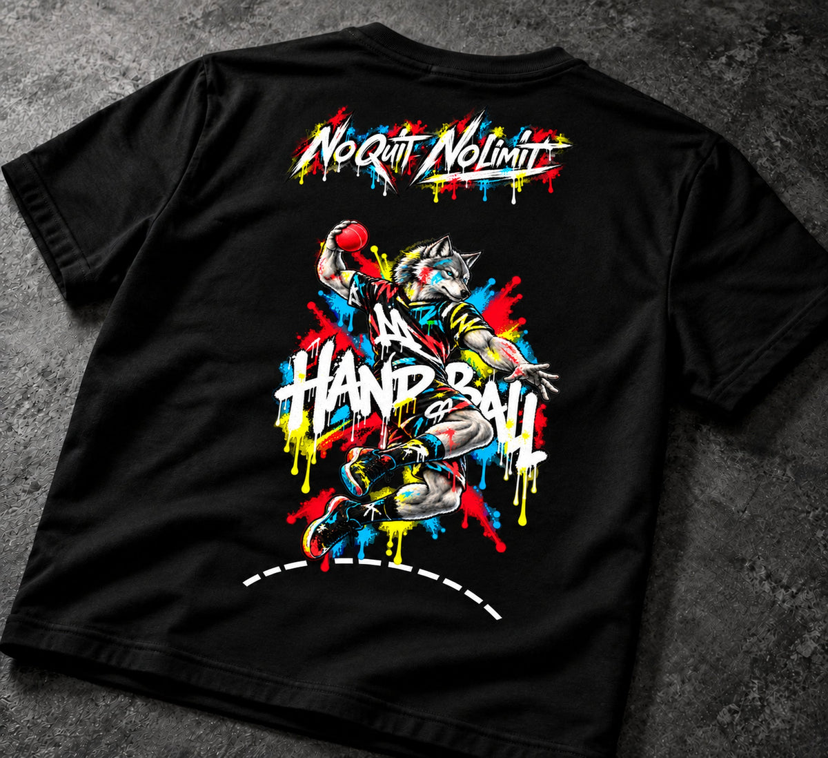 T-shirt handball noir SKL Hand, imprimé Peinture, 08 a plat dos