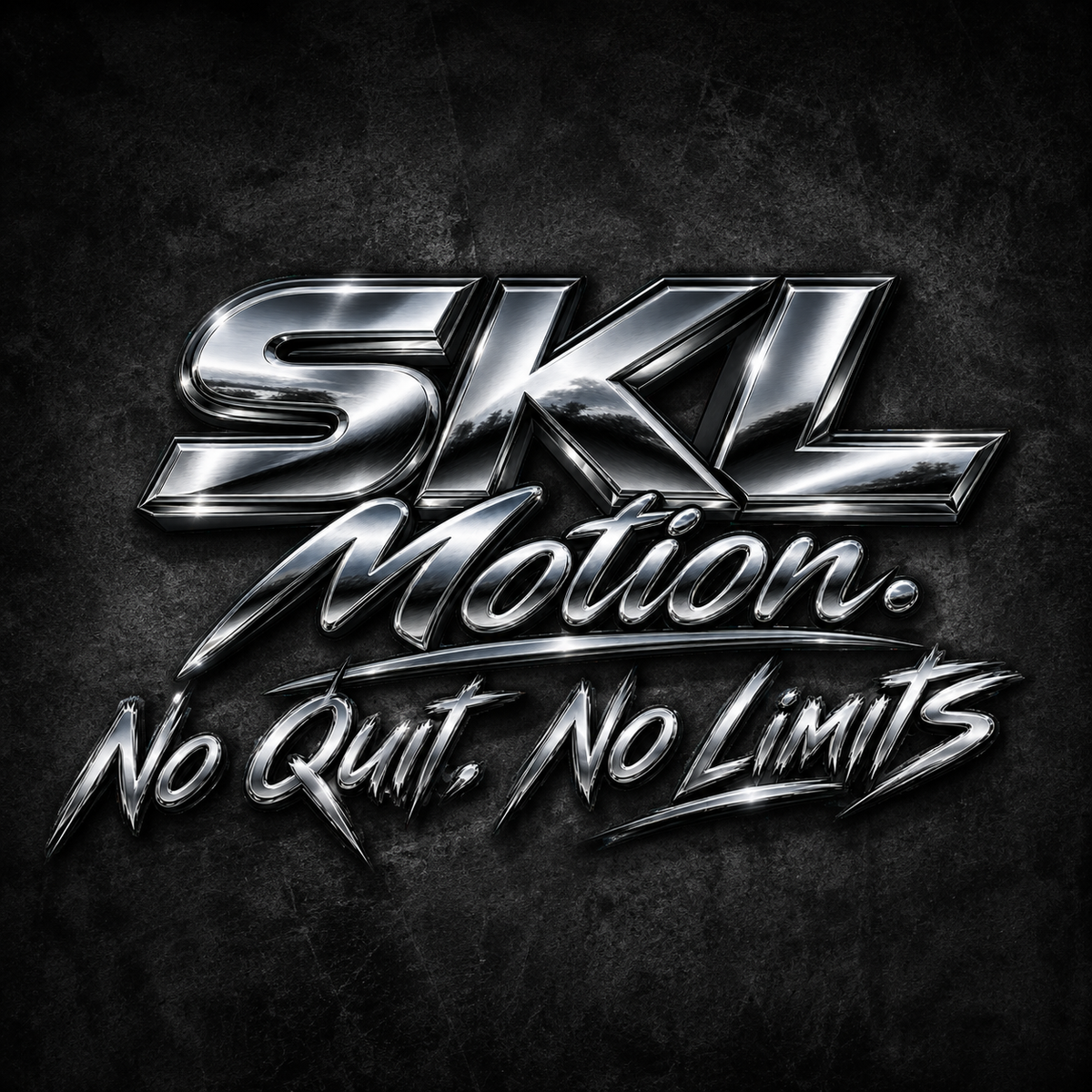 Logo chrome SKL Motion No Quit No Limits utilisé sur le devant du t-shirt premium