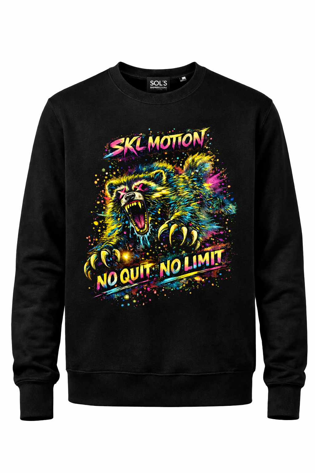 Sweatshirt Unisexe Noir – SKL Motion “No Quit No Limit” Neon Wolverine | Collection Motivation