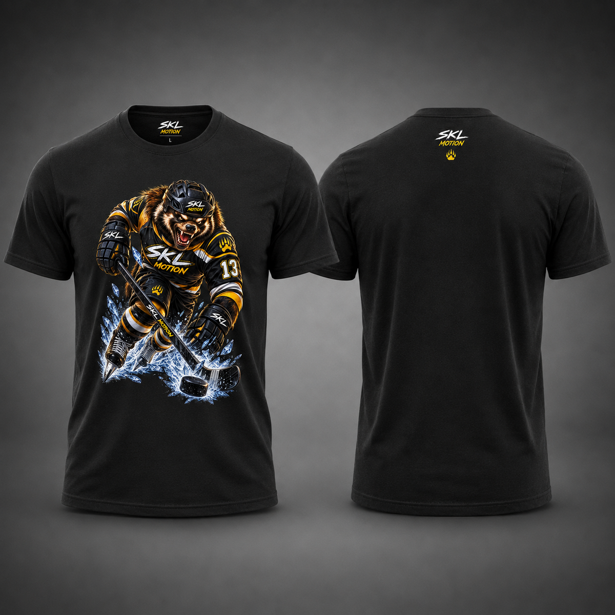 T-shirt hockey SKL Motion noir, vues face et dos