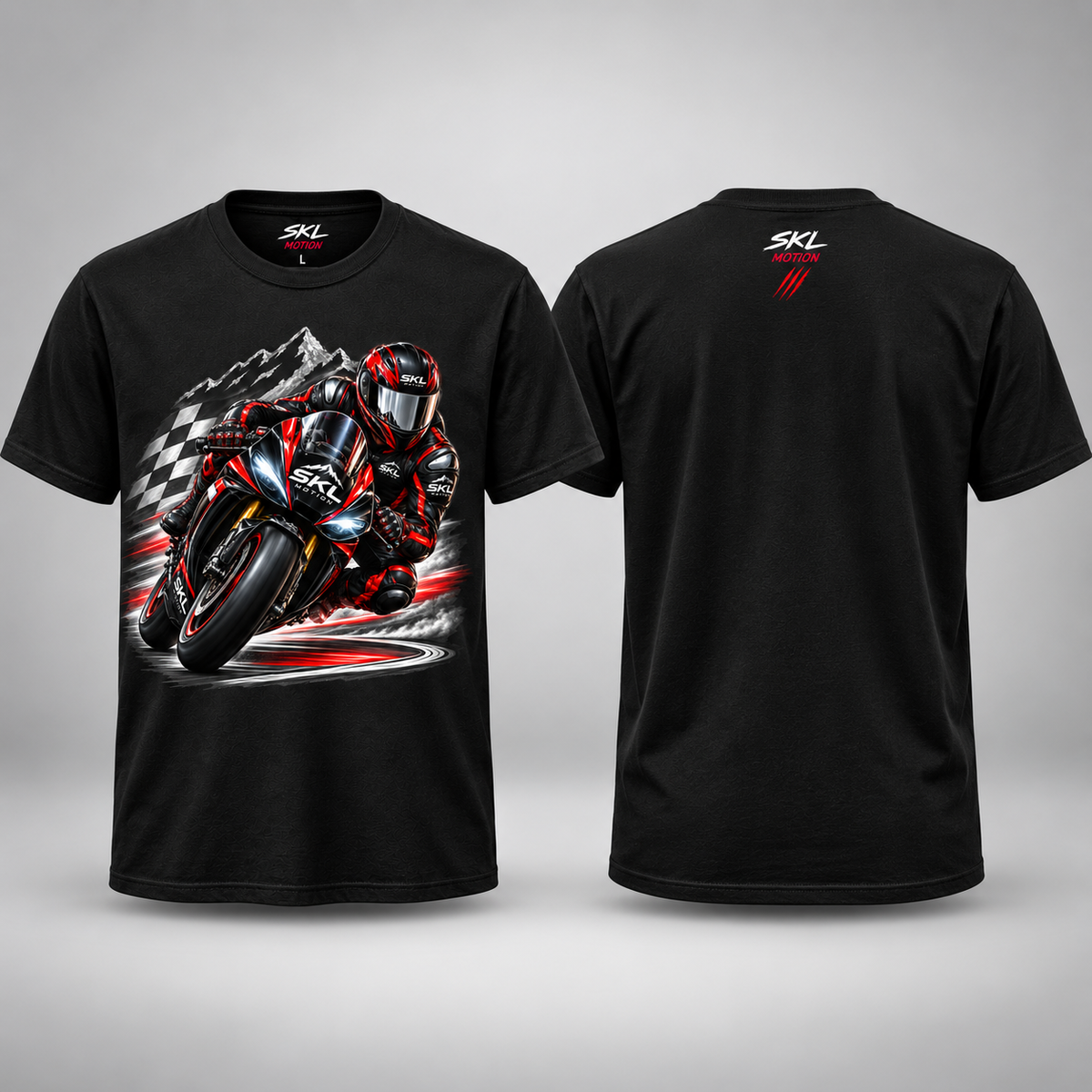 T-shirt Moto Sportive Racing SKL Motion noir – vues avant et arrière