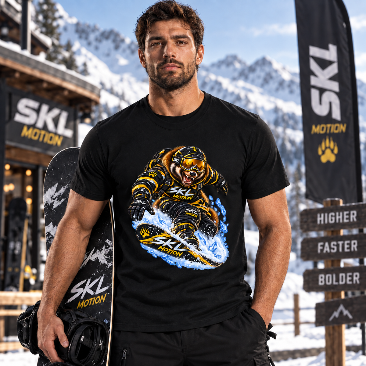 T-shirt snowboard Wolverine Glouton SKL Motion porté de face