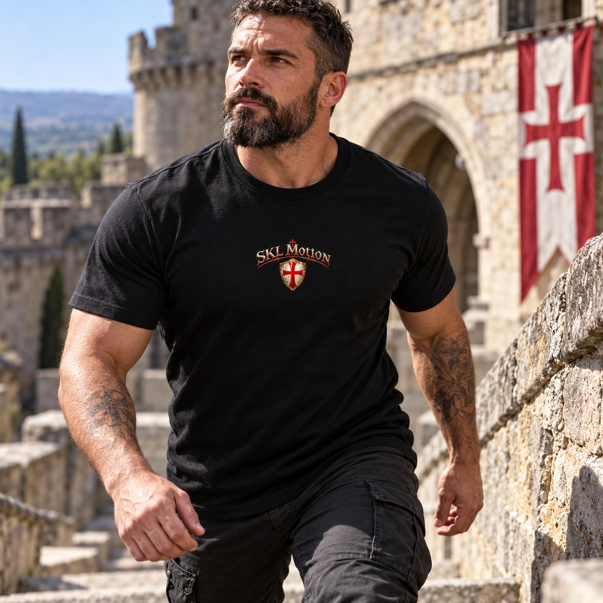 T-shirt Templier Force & Honneur noir SKL Motion — action face