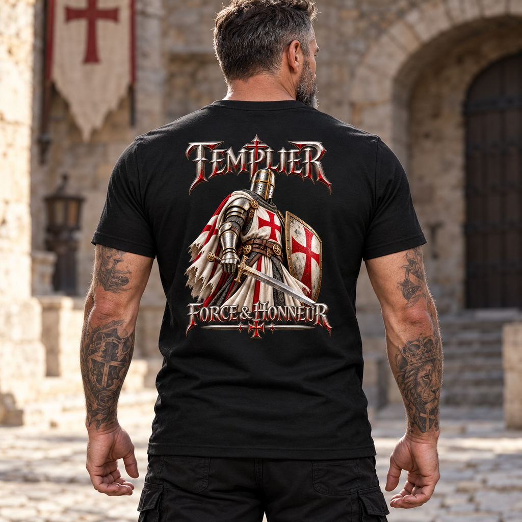 T-shirt Templier Force & Honneur noir SKL Motion — modele dos