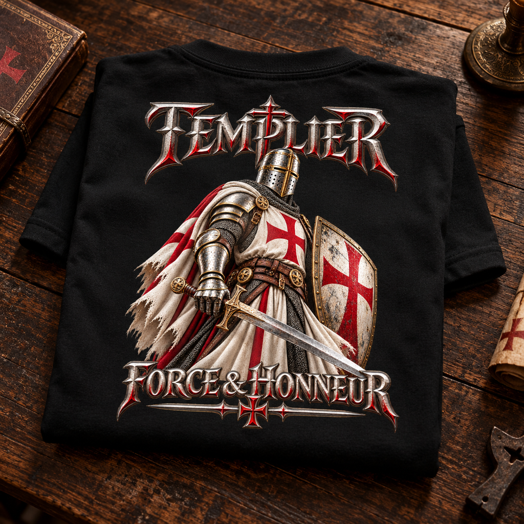 T-shirt Templier Force & Honneur noir SKL Motion — plie
