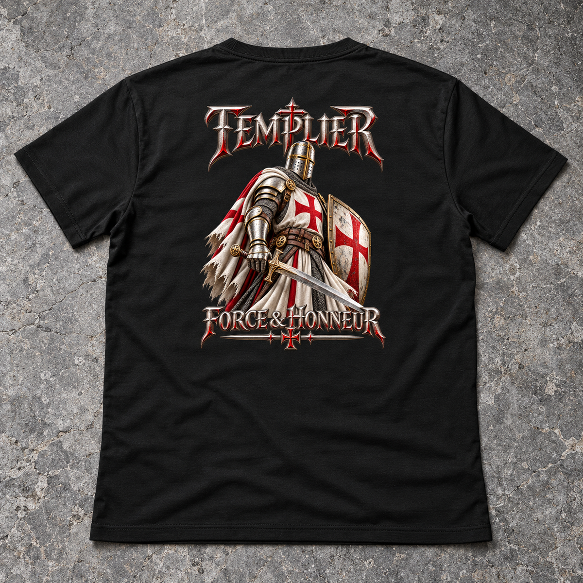 T-shirt Templier Force & Honneur noir SKL Motion — pose