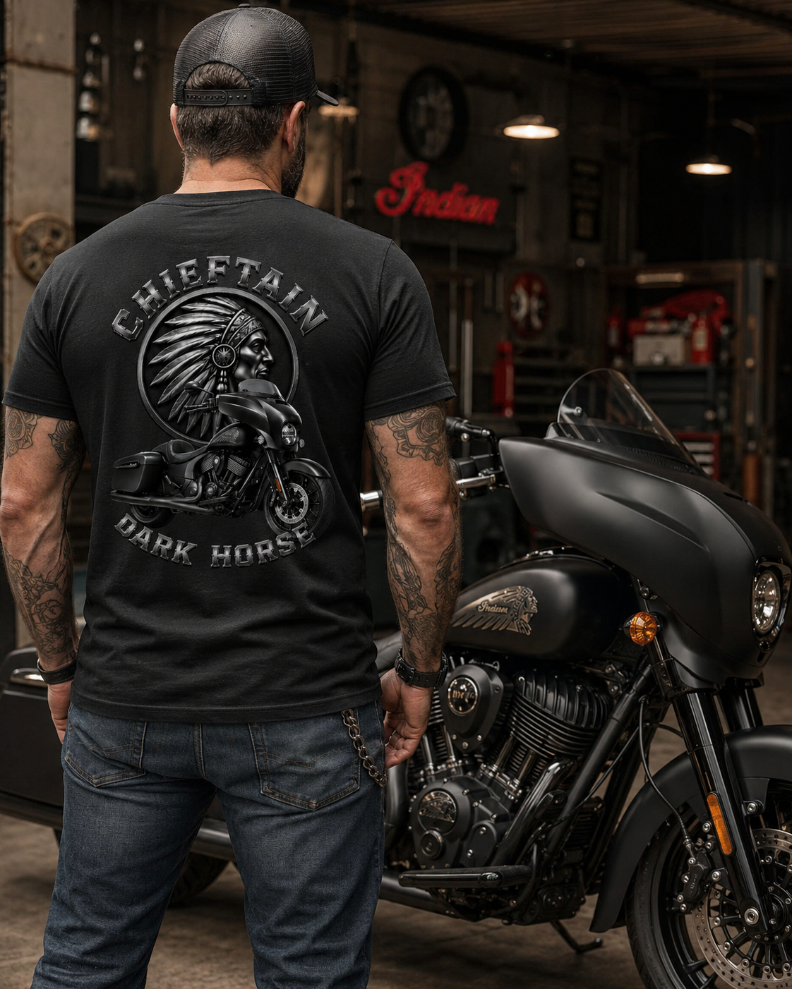 T-shirt Indian Chieftain noir – Gildan Softstyle – Biker Moto