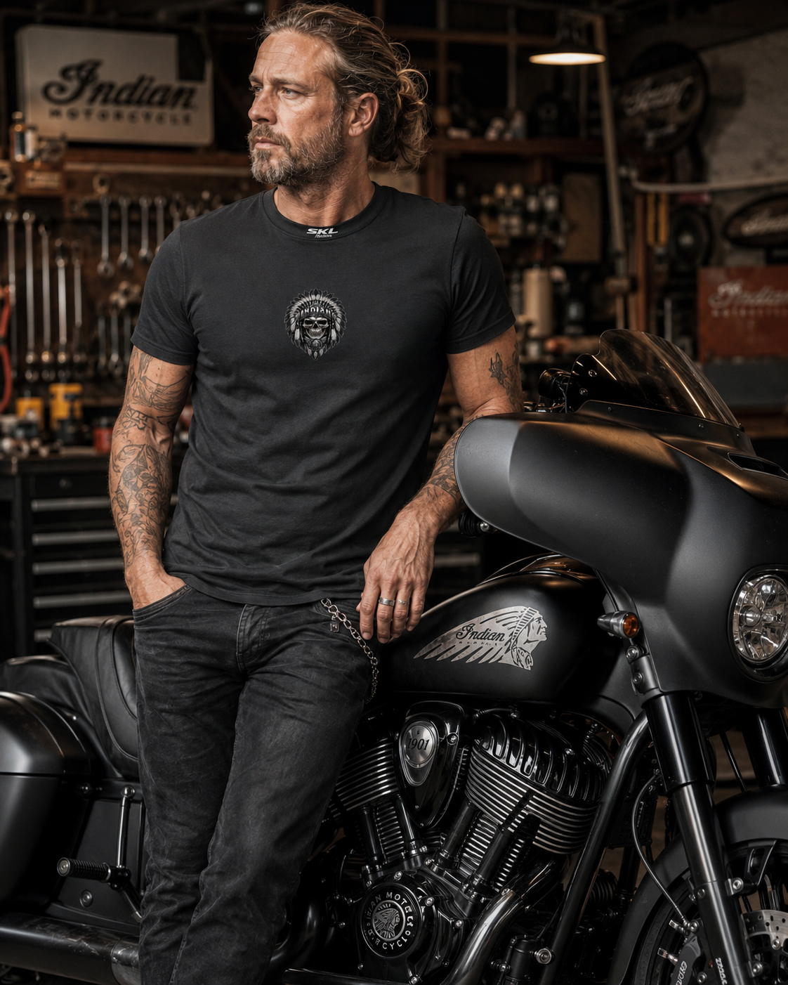T-shirt Indian Chieftain noir – Gildan Softstyle – Biker Moto