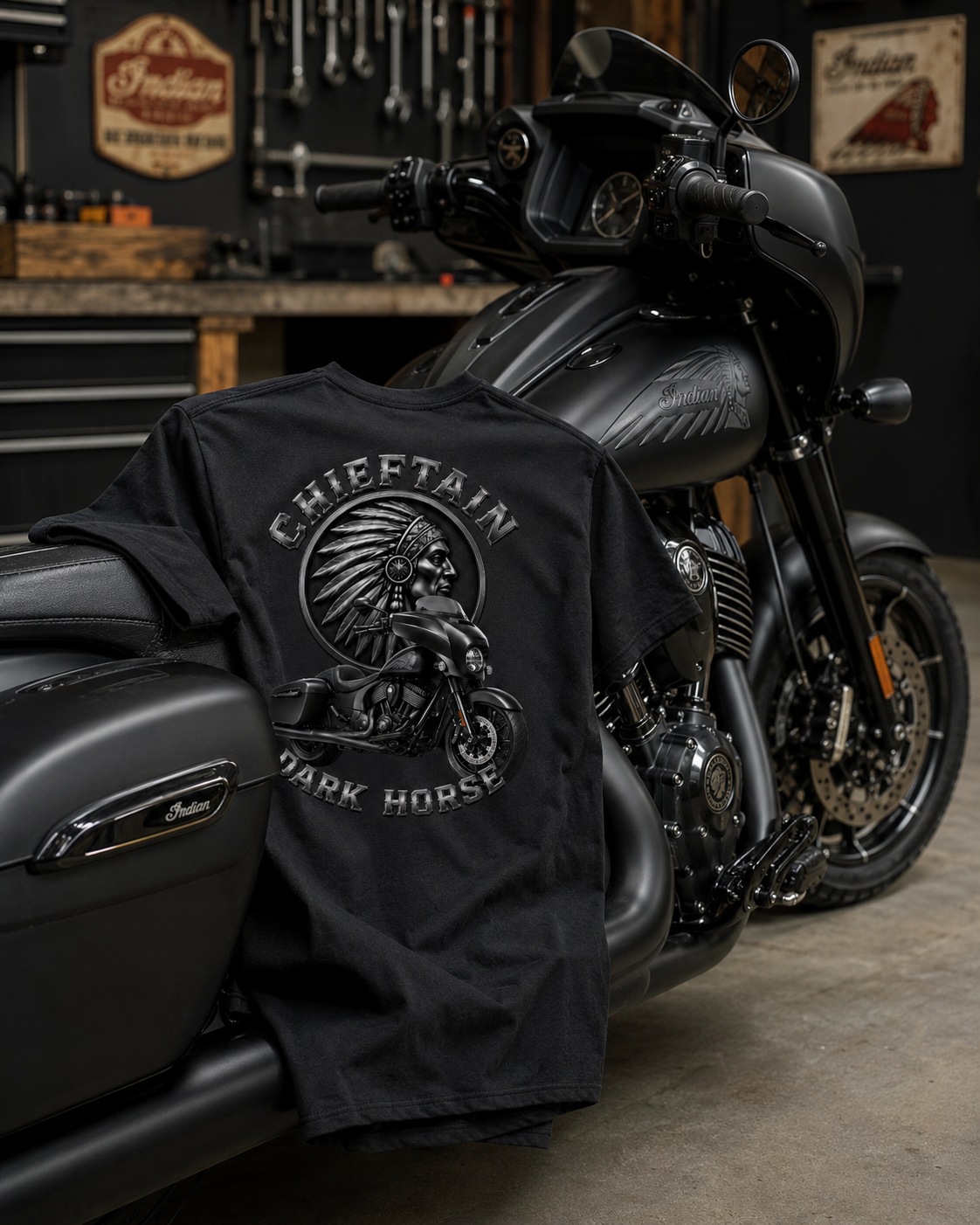T-shirt Indian Chieftain noir – Gildan Softstyle – Biker Moto