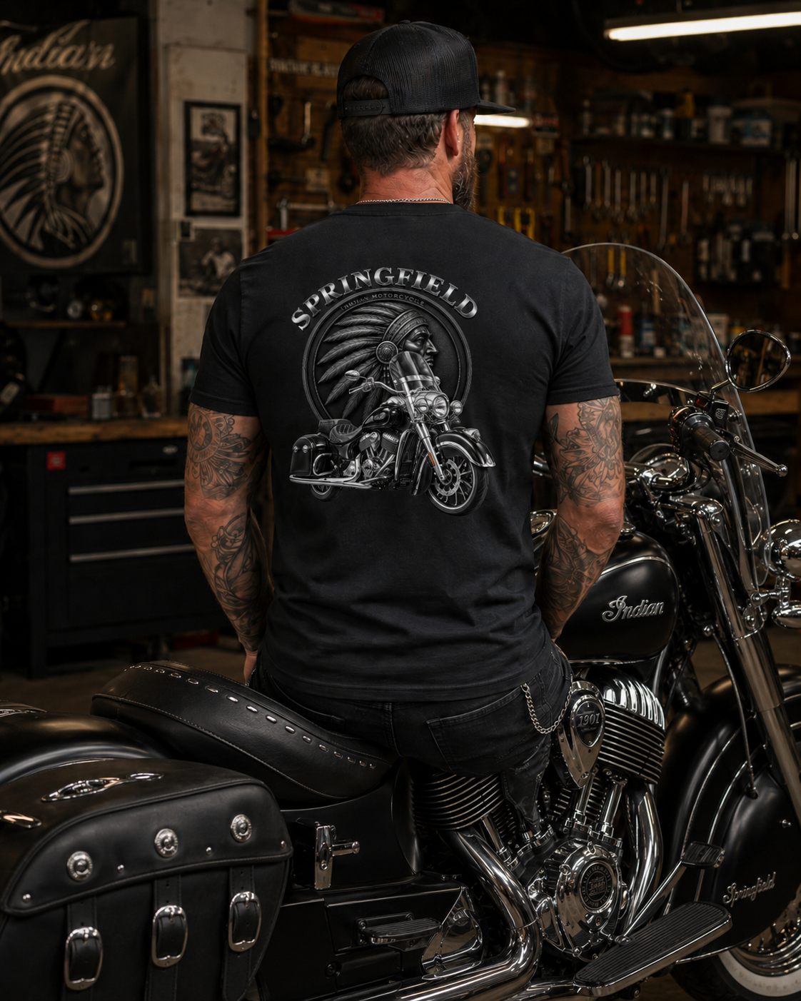 T-shirt moto Indian springfield noir – Gildan Softstyle – XS à 3XL – SKL Motion