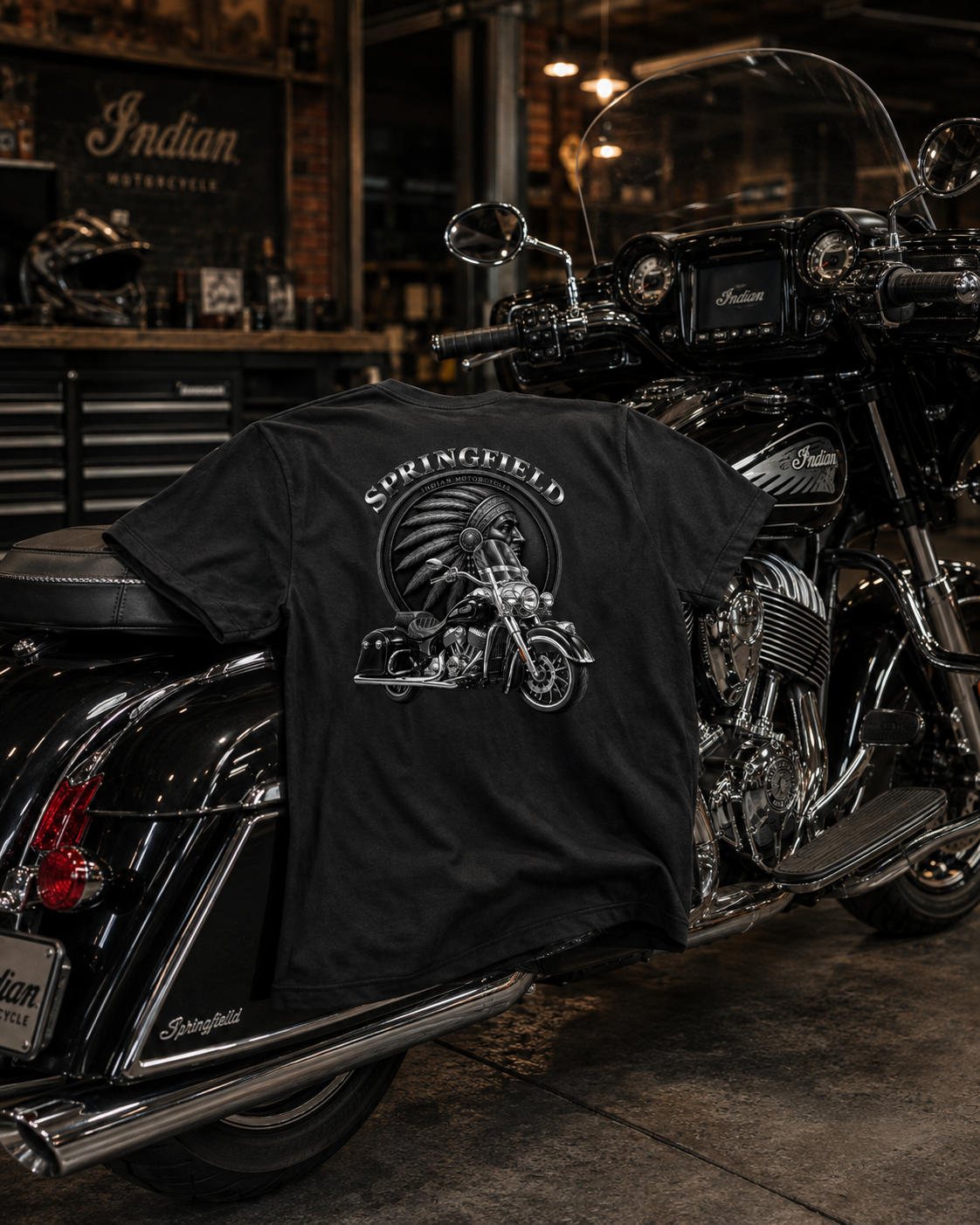 T-shirt moto Indian springfield noir – Gildan Softstyle – XS à 3XL – SKL Motion