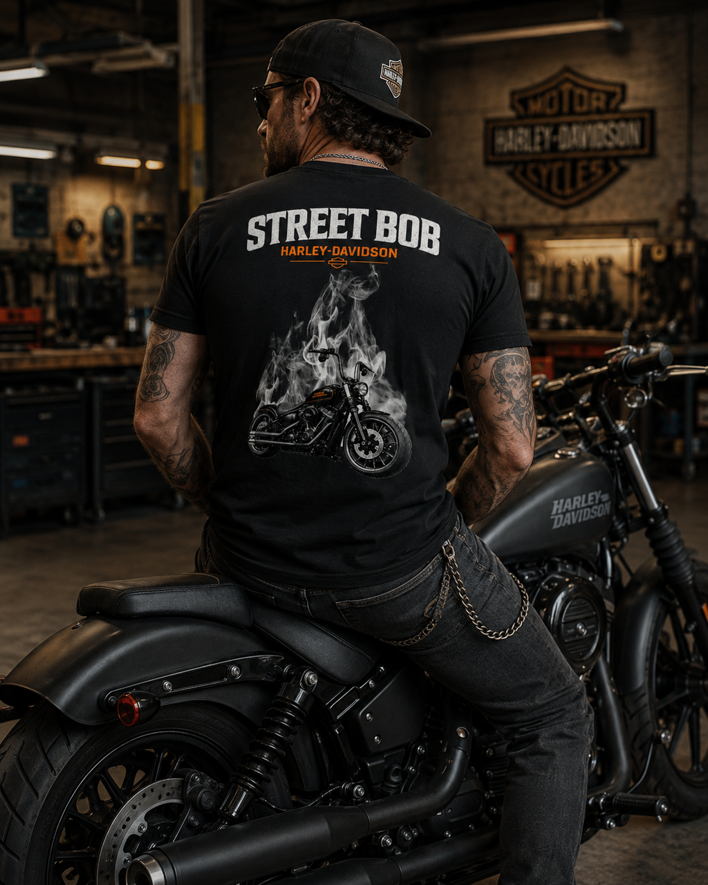 T-shirt Style Harley Street Bob noir – Gildan Softstyle – Design biker moto – XS à 3XL