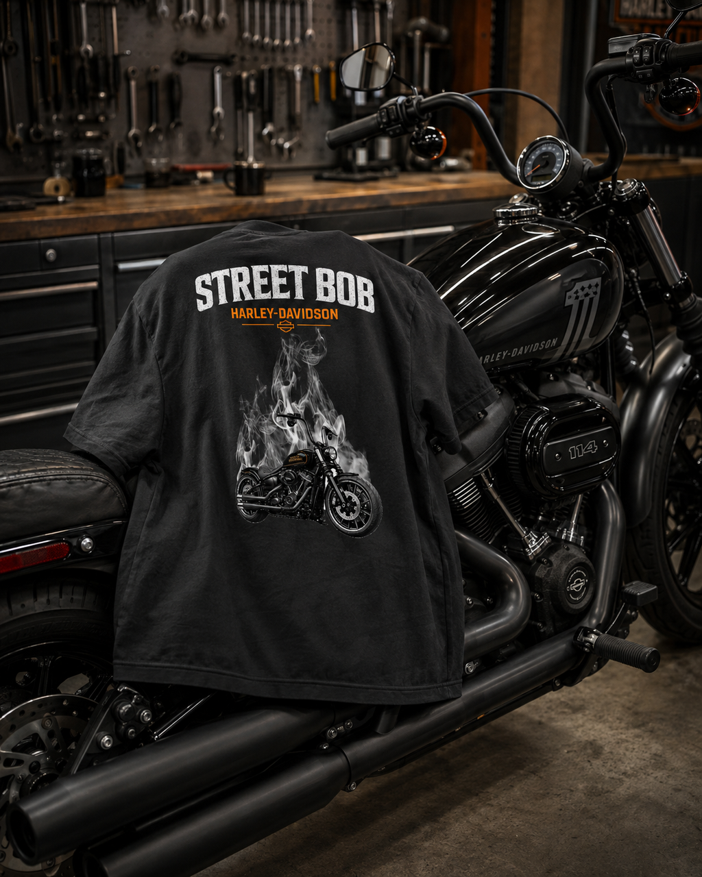 T-shirt Style Harley Street Bob noir – Gildan Softstyle – Design biker moto – XS à 3XL