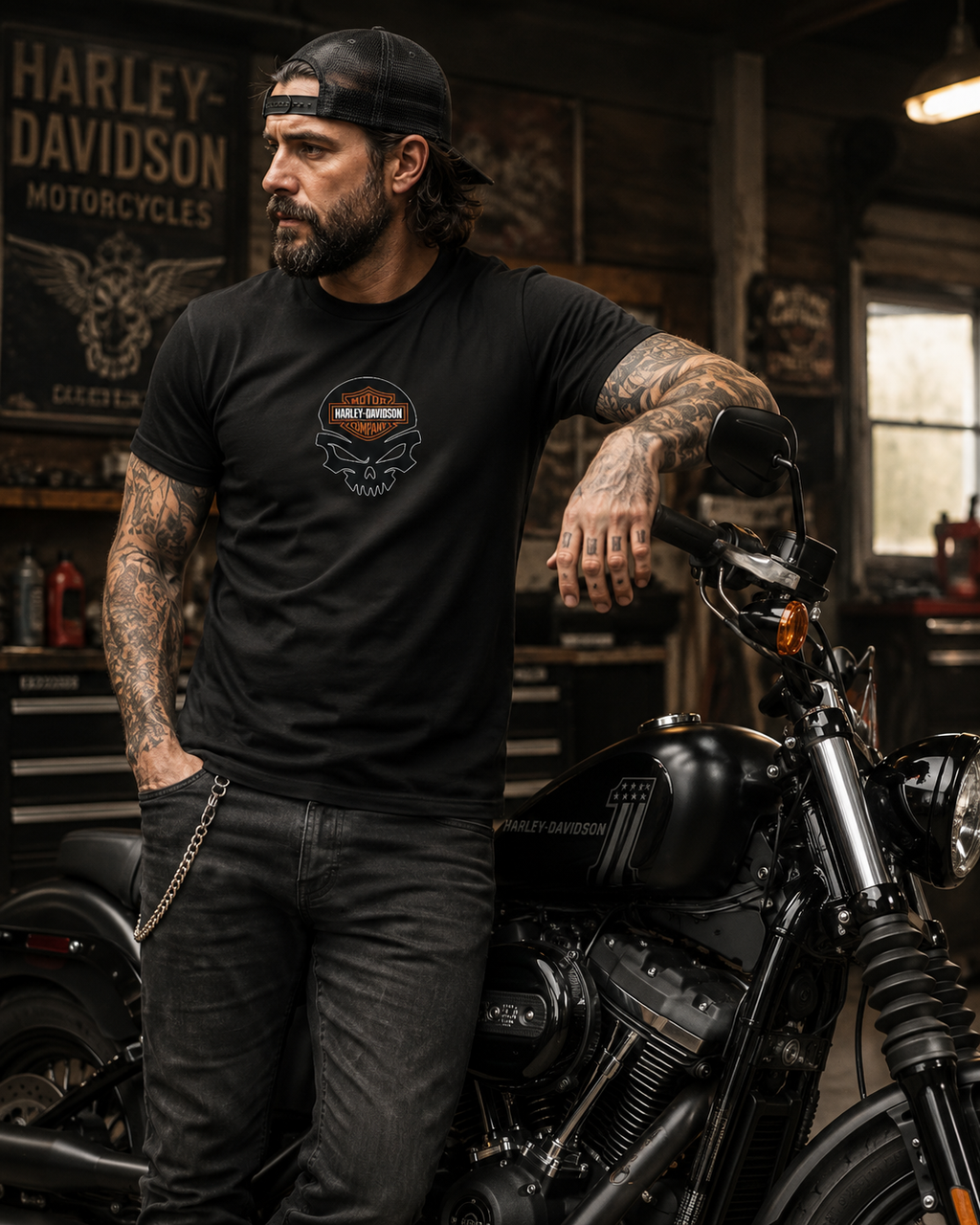 T-shirt Style Harley Street Bob noir – Gildan Softstyle – Design biker moto – XS à 3XL