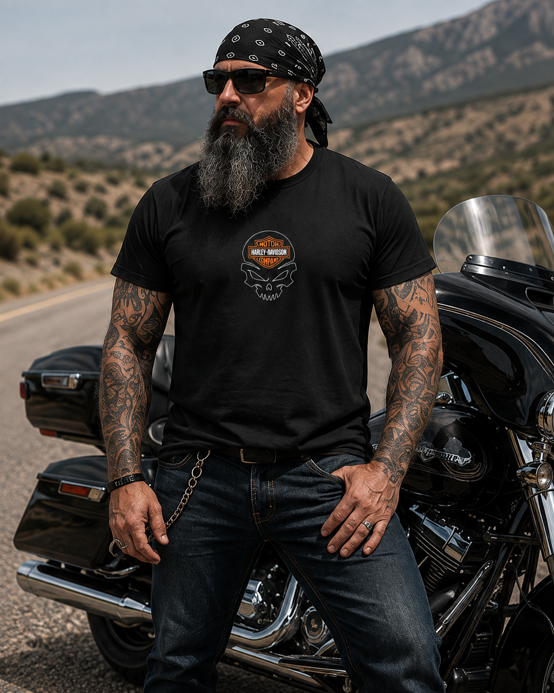 T-Shirt Moto Style Harley Electra Glide Noir | T-Shirt Motard Homme | Impression Avant & Dos XXL | SKL Motion
