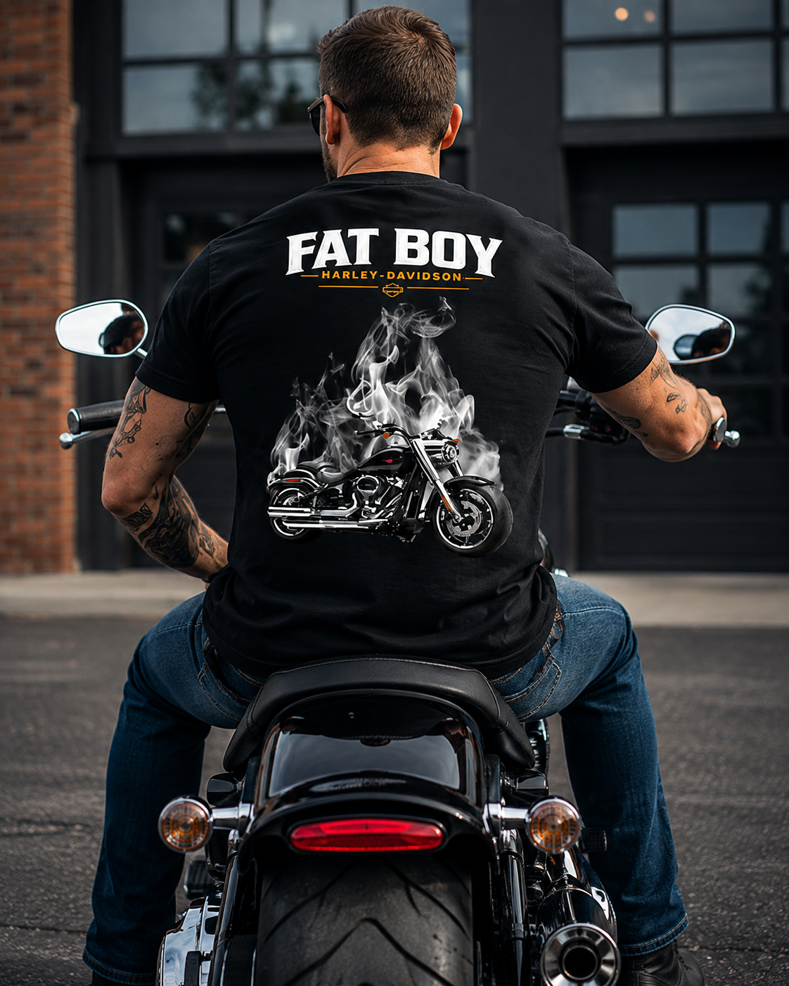 T-Shirt Moto Style Harley Fat Boy Noir | T-Shirt Motard Homme | Impression Avant & Dos XXL | SKL Motion