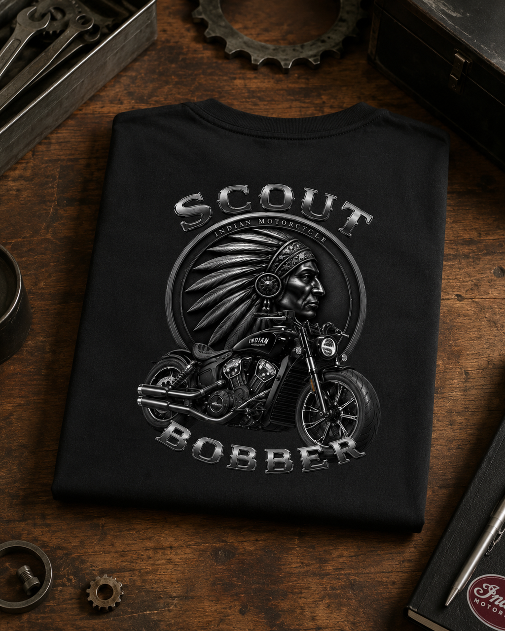 T-shirt Style Indian Scout Bobber – Moto Bobber Biker – Noir – XS à 3XL