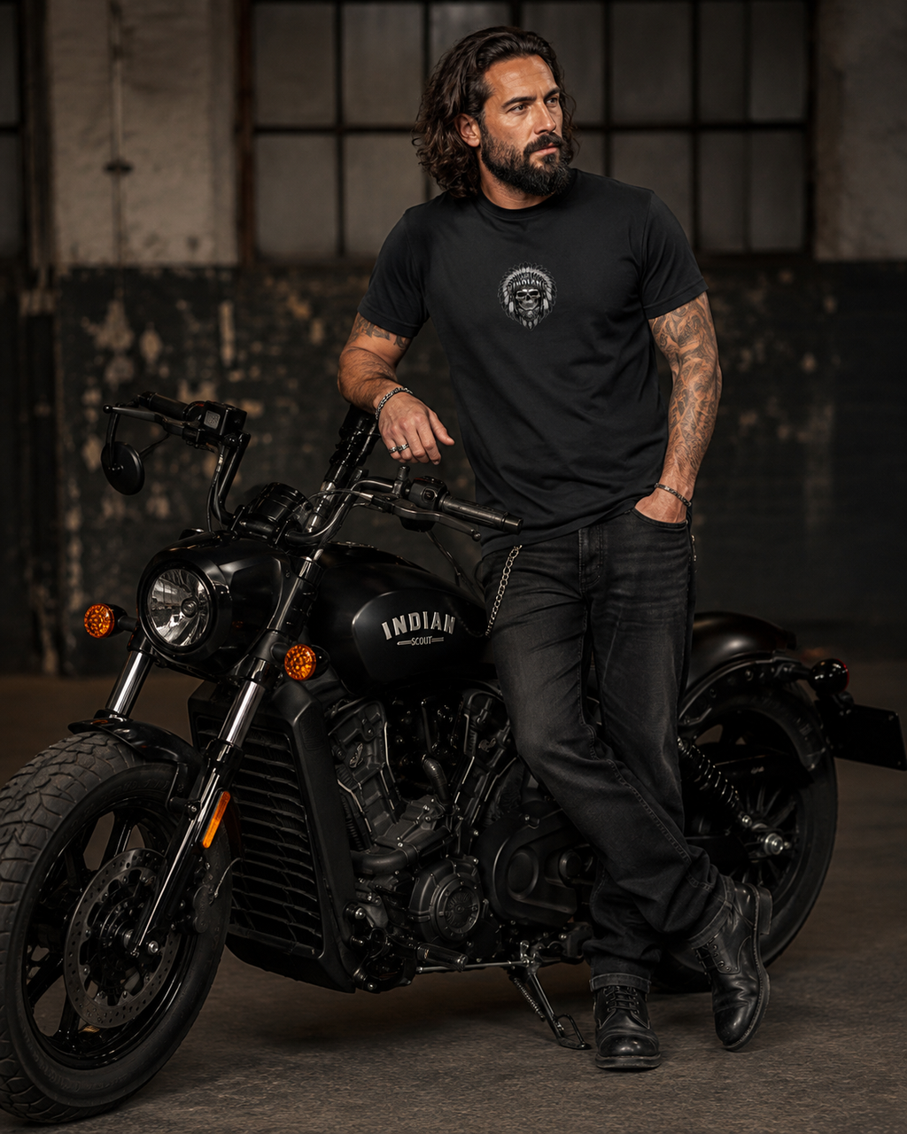 T-shirt Style Indian Scout Bobber – Moto Bobber Biker – Noir – XS à 3XL