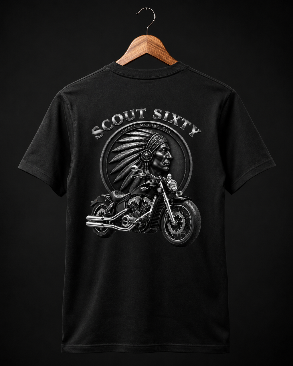 T-shirt Indian Scout Sixty noir unisexe – Motif moto biker recto dos | SKL Motion