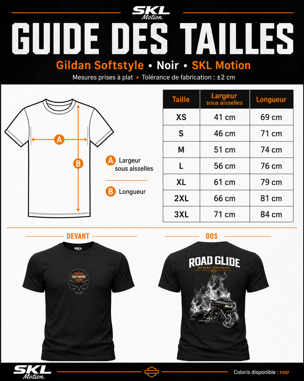 T-Shirt Moto Style Harley Road Glide Noir | T-Shirt Motard Homme | Impression Avant & Dos XXL | SKL Motion