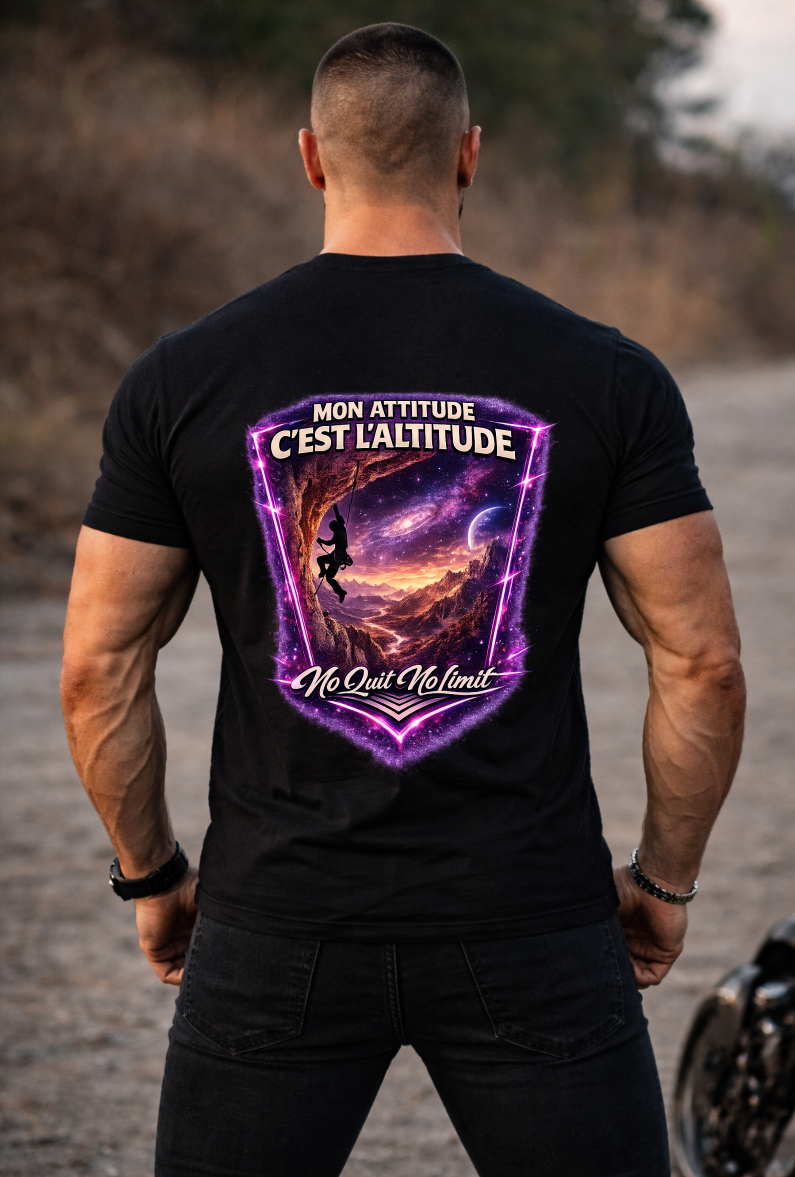 T-shirt Escalade SKL Motion Grimpeur Homme Femme – Design Montagne Soleil Volcan Nuit Voie Lactée