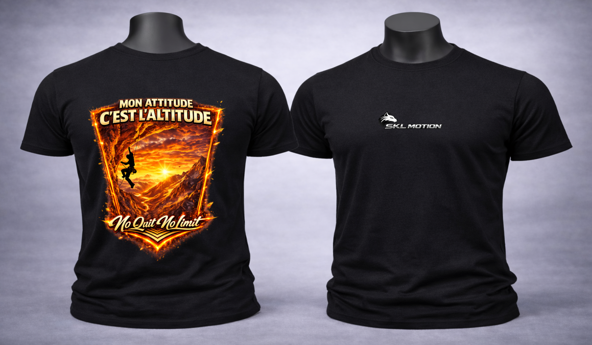 T-shirt Escalade SKL Motion Grimpeur Homme Femme – Design Montagne Soleil Volcan Nuit Voie Lactée