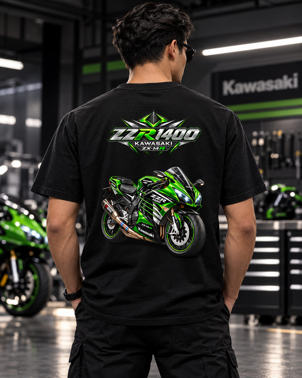 T-shirt Kawasaki ZZR1400 noir — détail du dos