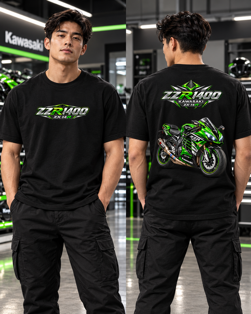 T-shirt Kawasaki ZZR1400 — dos et face