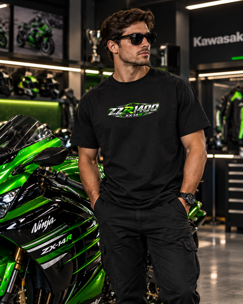 T-shirt Kawasaki ZZR1400 noir — vue face